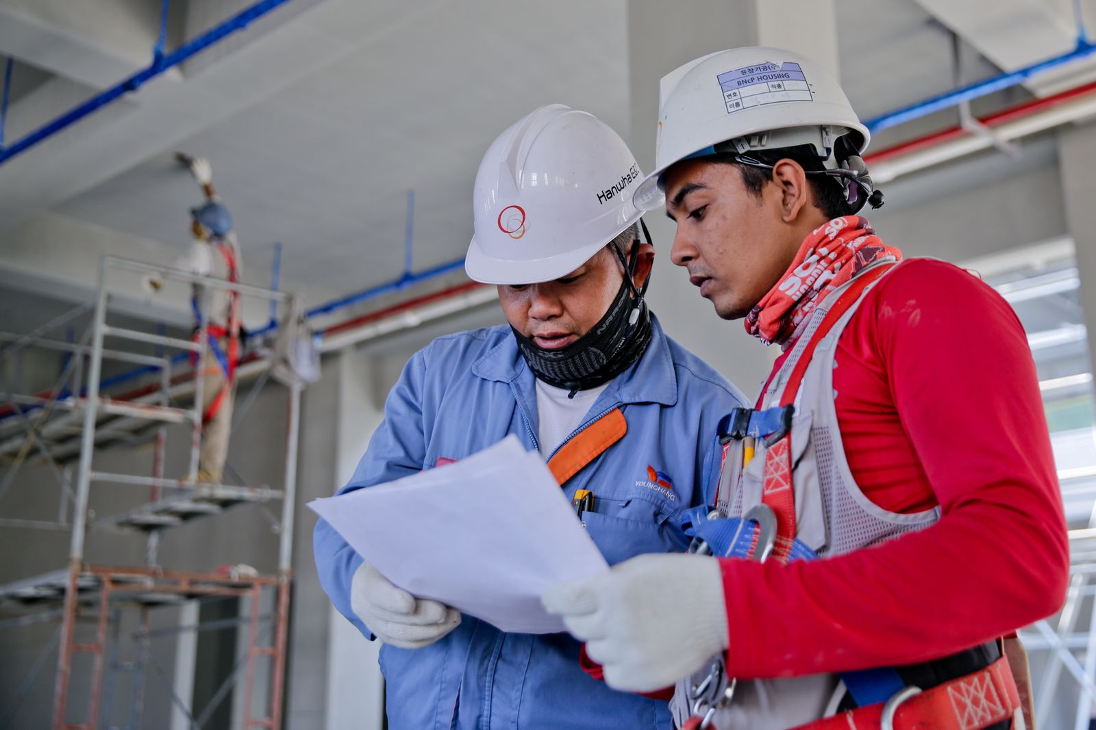 Crew reviewing job details on site